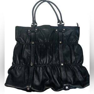 Via Spiga Lambskin Leather Black Ruched Tote
